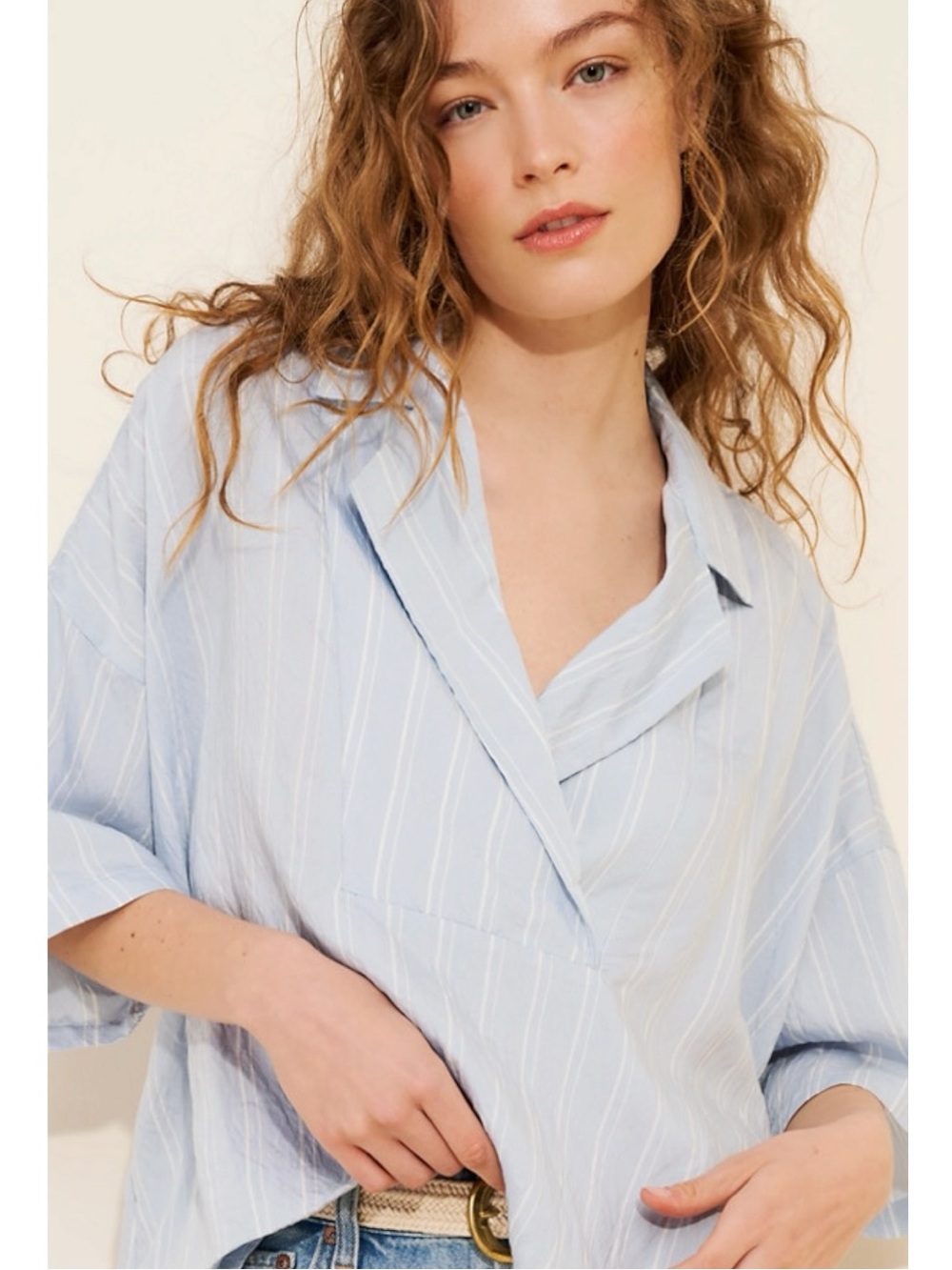 Anthropologie The Dylon Short Sleeve Wide Placket Top Striped Edition Size 1X - Picture 15 of 16